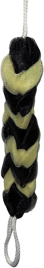 Long Reach Nylon Mesh Elastic Dual-Color Bathing Sponge for Soft Sensitive Skin (Black-Lemon)