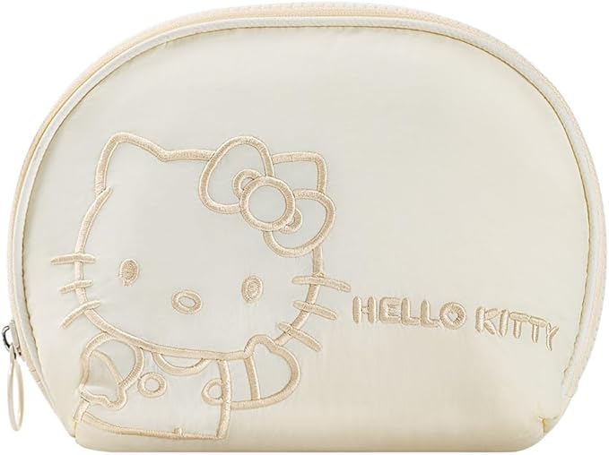 AmBealla Small Cosmetic Bag Portable Storage Bag for Women,Cute Compact Makeup Bag for Keys and Phone, White Cotton Embroidered Organizer with Wristband,Portable Travel Bag for Girls