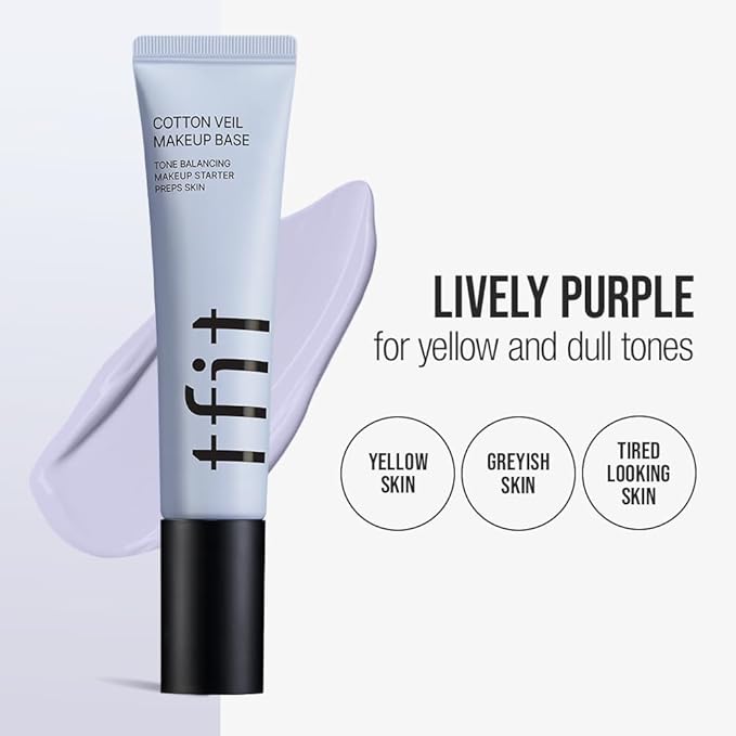 Cotton Veil Makeup Base - Flawless Coverage for Dull Skin, Tone up Corrector, Lightweight, All Skin Type, Korean Makeup, 02 Lively Purple, 1.05 Oz.