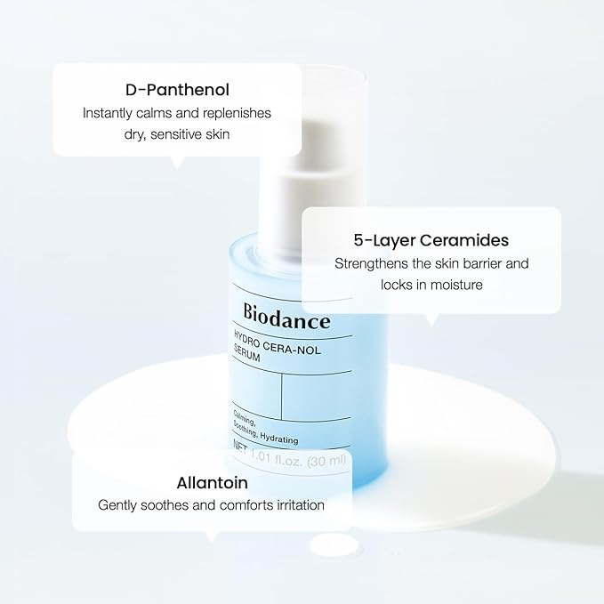 BIODANCE Hydro Cera-Nol Serum, Hydrating, Quick Soothing Effect, Redness Reducing, Hydration Boost Serum for Sensitive Skin, Korean Skincare | 1.01 fl.oz x 1 ea