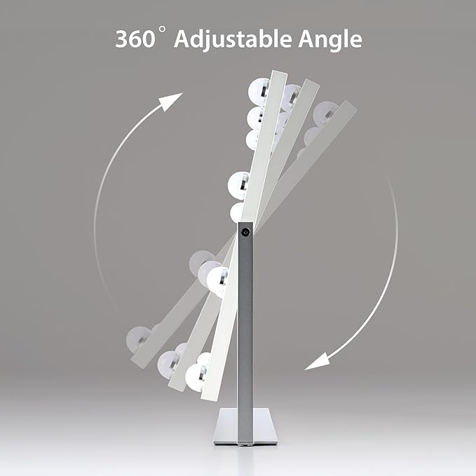 Vanity Mirror with Lights, Lighted Makeup Mirror with 9 Dimmable Bulbs, 3 Color Lighting Modes, Detachable 5X Magnification Mirror and 360 Degree Rotation