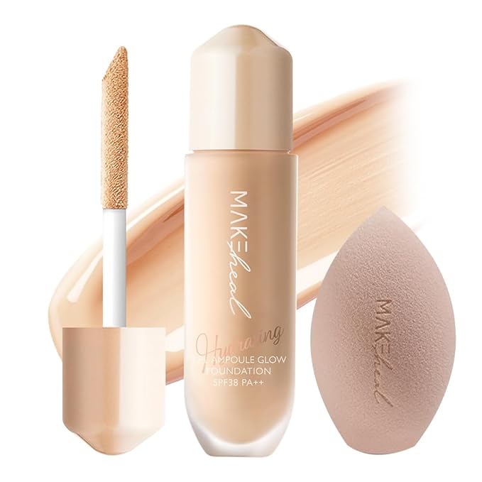 1.P.L AMPOULE GLOW FOUNDATION dewy glowy finish, liquid foundation with wand, all day coverage, blendable, 28g 0.99 fl Oz [21-N CLARITY]