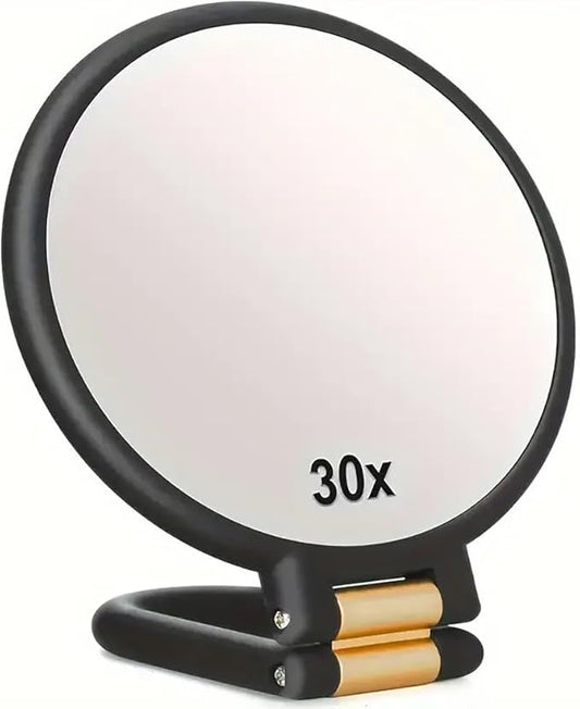 30x Magnifying Mirror Double Side Handheld Mirror 30X/1X Magnifying Hand Mirror with Stand Foldable Travel Mirror Makeup Mirror for Desk Women (Black)