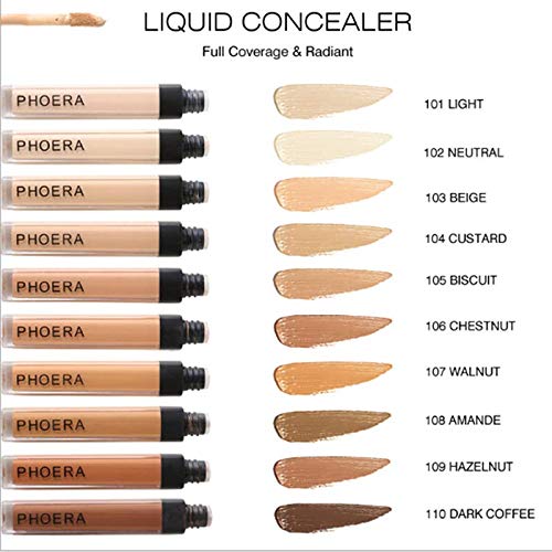 AQUAPURITY PHOERA Liquid Concealer Full Coverage Makeup Face Moisturizer Foundation Conceal Under Eye Dark Circles (106 CHESTNUT)