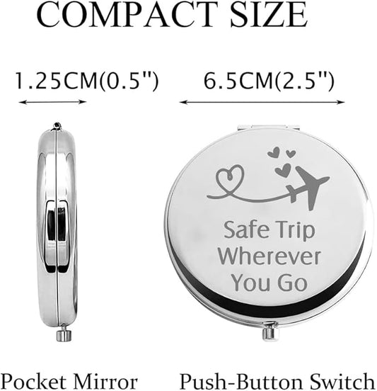 CHOORO Safe Travels Pocket Mirror Safe Trip Wherever You Go Airplane Wanderlust Gift for Traveler/Flight Attendant (Safe Trip-M)