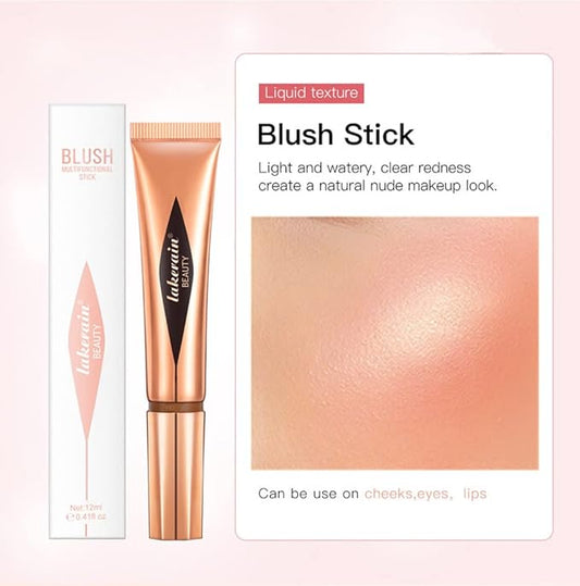 Go Ho Liquid Blush Beauty Wand - Soft Cream Makeup for Cheeks Contouring With Cushion Applicator - Easy to Blend, Long Lasting, Smooth Natural Dewy Finish - 01# Bliss Pink