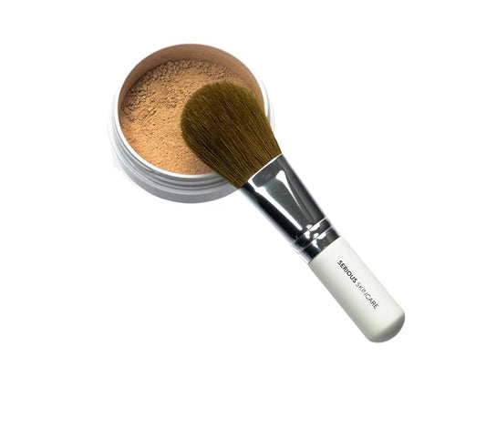 Serious Skincare BELLA ROSE PRO-MINERALS Loose Mineral Powder Makeup Foundation SPF 15 with Goat Hair Application Brush - Sheer to Full Coverage - Luminous Matte Finish - Men and Women - 0.50 oz - Tan