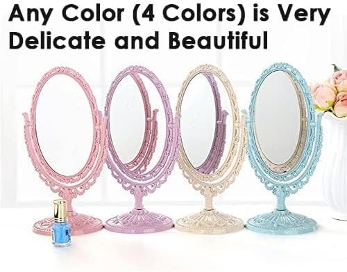 AKOAK 1 Pack Desktop Makeup Mirror, Oval Desk Makeup Mirror, Double-Sided 360-degree Rotating Makeup Mirror Bathroom Bedroom Makeup Mirror, Travel Mirror Suitable for Women (Purple)