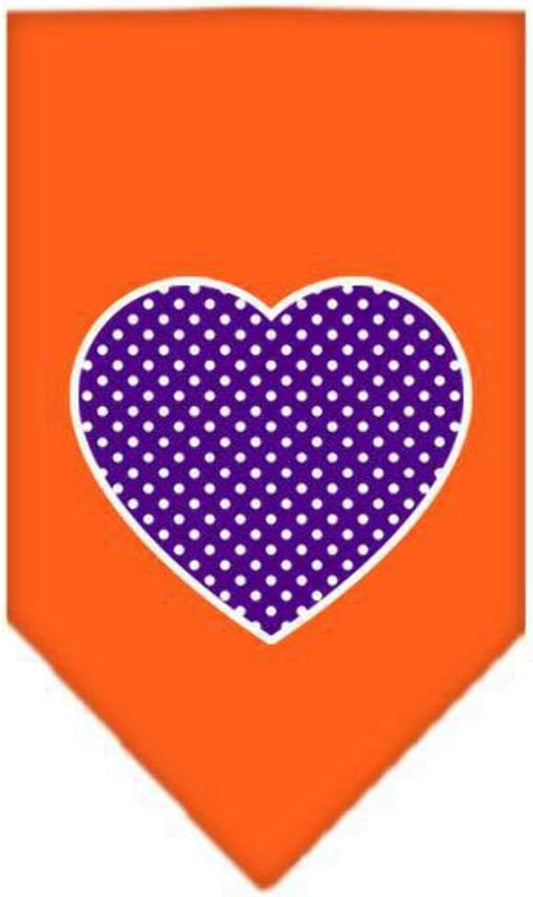 Mirage Pet Products Purple Swiss Dot Heart Screen Print Bandana for Pets, Small, Orange