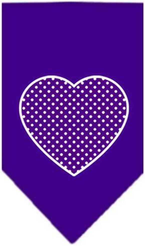 Mirage Pet Products Purple Swiss Dot Heart Screen Print Bandana for Pets, Large, White