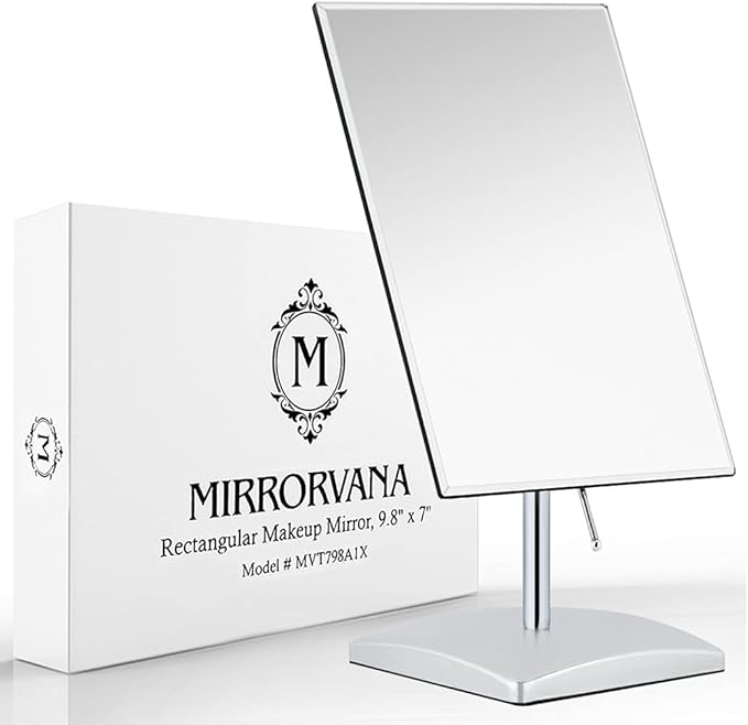 MIRRORVANA Large Table Desk Mirror with Stand for Office Desktop, Makeup Vanity and Bathroom Countertop - Personal Adjustable Face Mirror - 9.8" x 7"