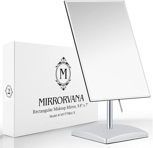 MIRRORVANA Large Table Desk Mirror with Stand for Office Desktop, Makeup Vanity and Bathroom Countertop - Personal Adjustable Face Mirror - 9.8" x 7"