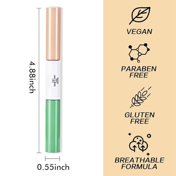 2-In-1 Green & Dark Nude Camo Concealer, Under Eye Brightener, Long-Lasting Full-Coverage Highly Pigmented Matte Finish Concealer | Conceal Crease-Proof | Makeup for Middle-Aged & Older Women