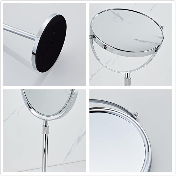 19 Inch Tabletop Makeup Mirror 8 Inch Double-Sided 7X Magnification, High Adjustable Mirror with Pedestal for Bathroom, Standing Chrome Finish (Silver)