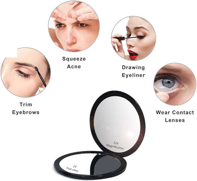 Magnifying Compact Mirror for Purse - 1x/10x Magnification Travel Makeup Mirror 4 inch Double-Sided Folding Mirror,Handheld Small Pocket Mirror for Gift,Travel Essentials
