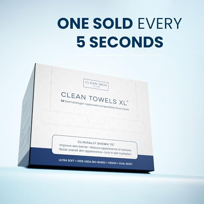 Clean Skin Club Clean Towels XL™, 100% USDA Biobased Face Towel, Disposable Face Towelette, Eczema Association Accepted, Makeup Remover Dry Wipes, Ultra Soft, 200 Ct, 4 Pack