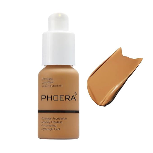 PHOERA Foundation, Long-Lasting Waterproof Oil Full Coverage Flawless Soft Matte Liquid Foundation.(﻿ 1pcs-111# Chestnut)