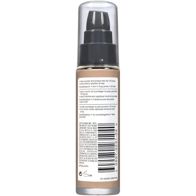 Almay Liquid Foundation, Truly Lasting Color, Long Wearing Natural Finish, Vitamin E and Lemon Extract, Hypoallergenic, Cruelty-Free, Dermatologist Tested, 220 Neutral, 1 fl oz
