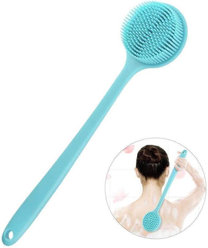 BAOOOFU Silicone Back Brush Long Handle Soft Body Brush for Shower Exfoliating Body Scrubber, Back Scrubber for Elderly Men Women, Hook Provided(Grey)