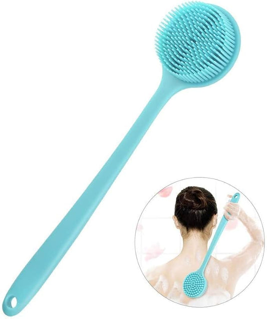 BAOOOFU Silicone Back Brush Long Handle Soft Body Brush for Shower Exfoliating Body Scrubber, Back Scrubber for Elderly Men Women, Hook Provided(Grey)