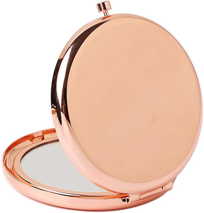 2pcs Magnifying Compact Mirrors 1X 2X Folding Makeup Mirror Mini Round Travel Mirrors 2.75 Inch Foldable Pocket Purse Cosmetic Mirror Sturdy Metal with Diamonds Women Girls Gifts (Rose Gold)
