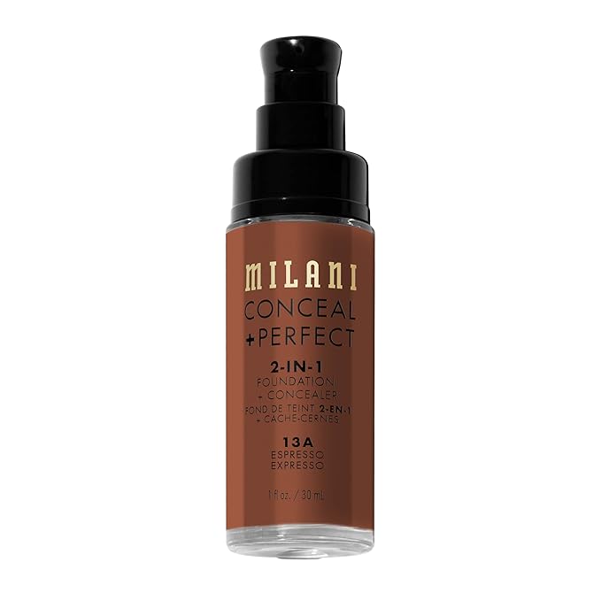 Milani Conceal + Perfect 1 Fl. Oz. Espresso Liquid Foundation - Cover Under-Eye Circles, Blemishes & Skin Discoloration for a Flawless Complexion