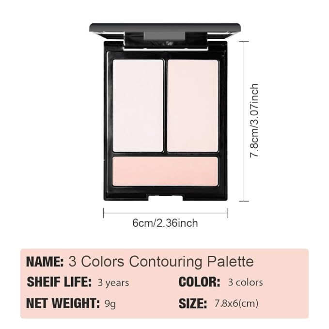 Matte Shimmer Highlight Bronzer Powder Palette with Mirror for Face Cheek Contour Brightening,Buildable Coverage Natural Makeup,Ultra Sculpt Nose Shadow (Matte white brighten brige with mirror)