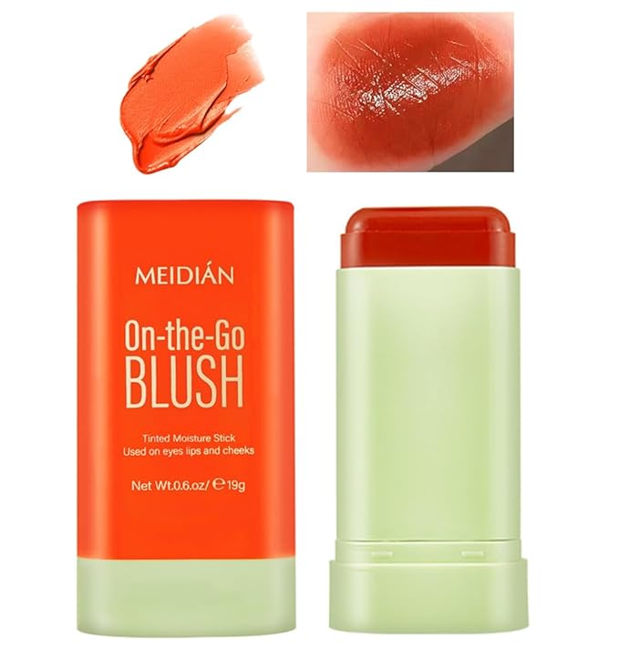 Multi-Use Blush Stick,Cream Contour Stick, for Sculpt the Cheeks, Waterproof Natural Nude Makeup,Tinted Solid Moisturizer Stick for Eyes Lips Cheek (Orange, 0.6.oz)