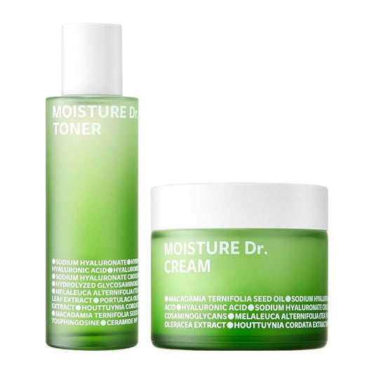 ISOI Moisture Dr. Soothing Duo - Tea Tree Ceramide Toner & Light Cream for Sensitive Skin, Korean Skincare