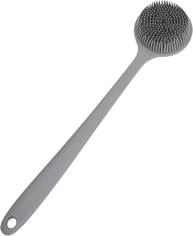 Back Scrubber for Shower, Soft Silicone Back Shower Brush Bath Body Scrubber with Long Handle for Men Women (Grey)