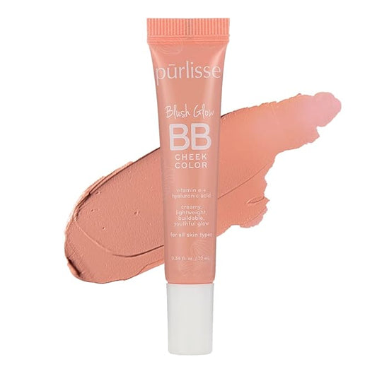 pürlisse Blush Glow BB Cheek Color - Dewy Liquid Blush for Cheeks - Enriched with Vitamin E & Hyaluronic Acid - Creamy, Lightweight & Buildable - Hydrating & Nourishing - Cool Mauve (0.34 Fl oz)
