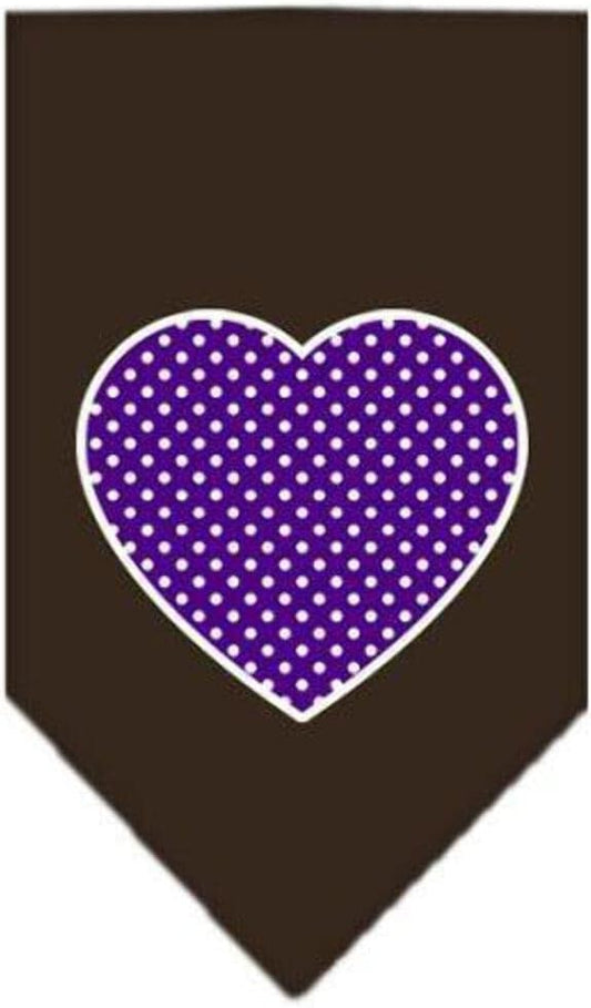 Mirage Pet Products Purple Swiss Dot Heart Screen Print Bandana for Pets, Large, White