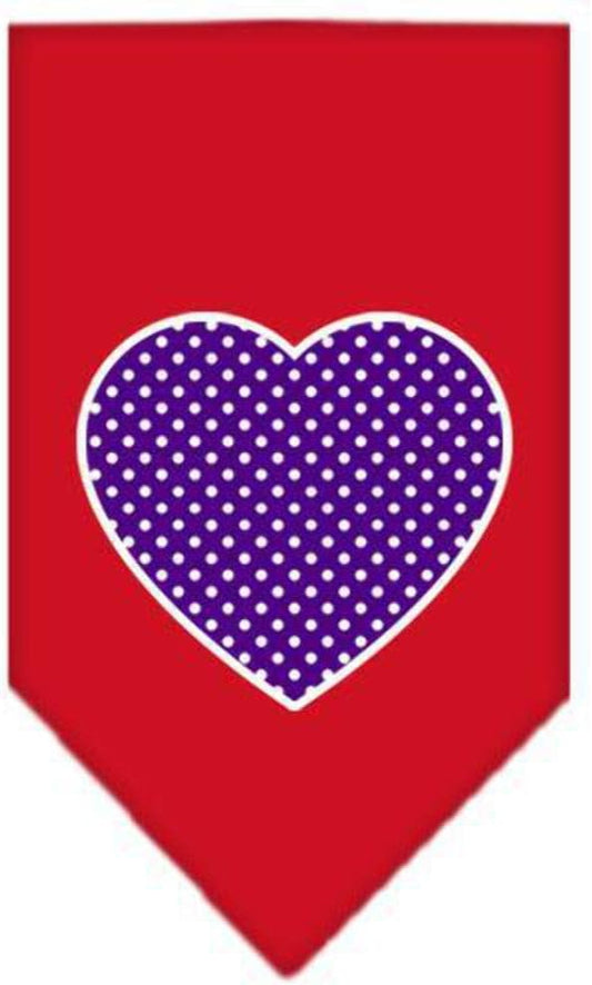 Mirage Pet Products Purple Swiss Dot Heart Screen Print Bandana for Pets, Small, Red