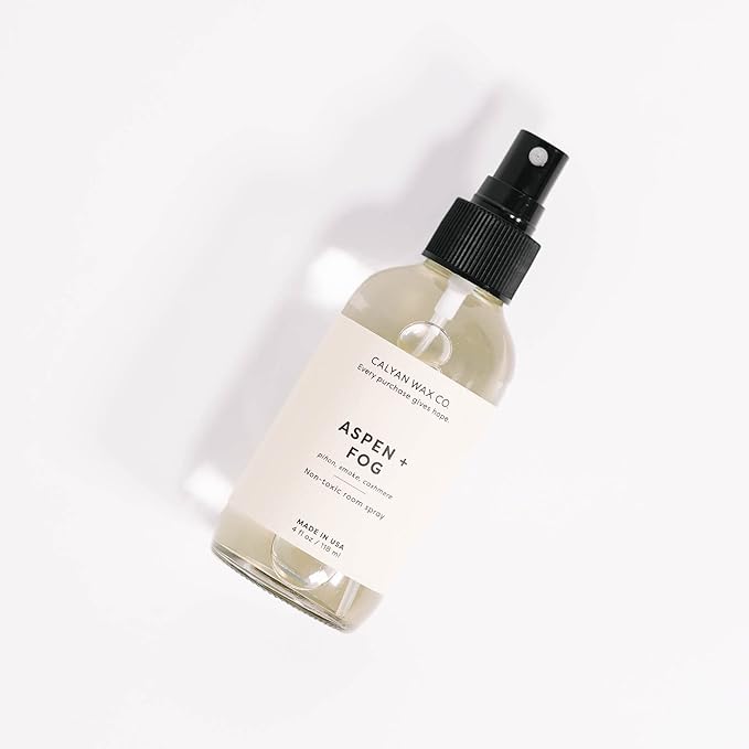 Calyan Wax Co. Non Toxic Room Spray, Aspen + Fog Air Freshener, Non Aerosol Natural Room Mist, Aromatherapy Spray with Essential Oils, 4fl oz