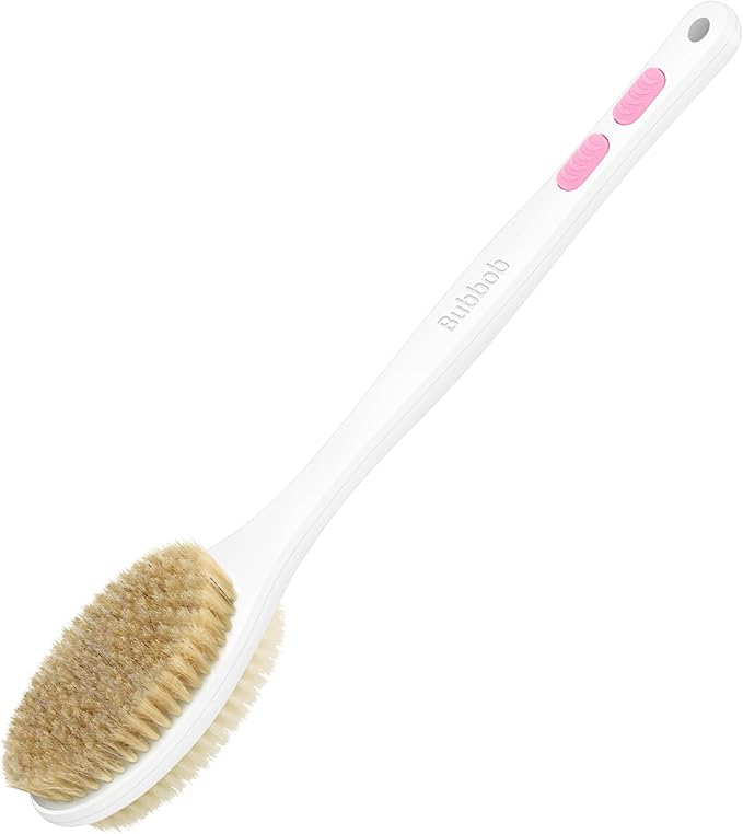 Back Scrubber, Back Scrubber for Shower, Bath Brush Long Handle for Shower with Double Sided Bristles for Wet or Dry Brushing (Pink)