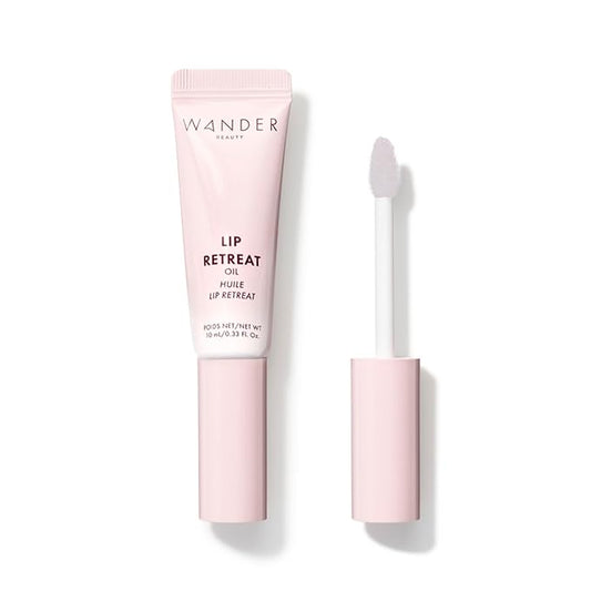 Wander Beauty Lip Retreat Oil - Oasis Glow (Shimmery Clear) - 4-in-1 Tinted Oil + Moisturizing Gloss with Avocado, Vitamin E and Rosehip - Hydrating Care for Dry Lips - 0.33 fl oz
