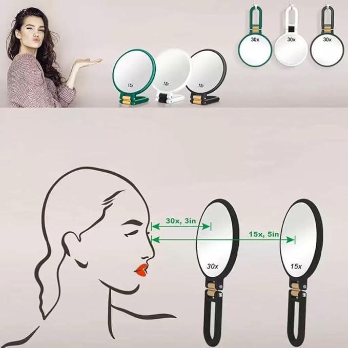 30x Magnifying Mirror Double Side Handheld Mirror 30X/1X Magnifying Hand Mirror with Stand Foldable Travel Mirror Makeup Mirror for Desk Women (Green)