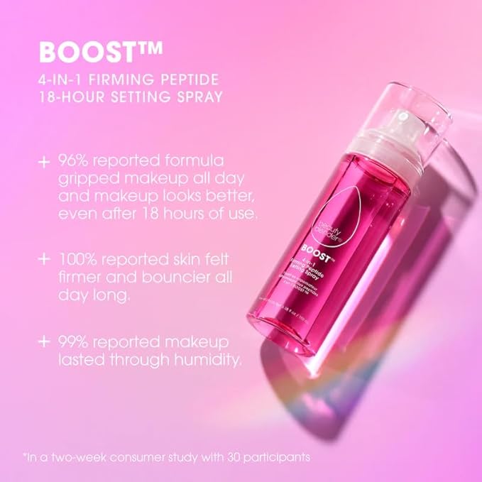 beautyblender Boost 4-in-1 Firming Peptide Setting Spray, Set Makeup Up to 18 hours, Plump & Hydrate Skin, While Blur Pores and Reduce Shine