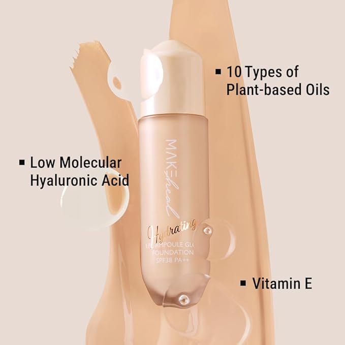 1.P.L AMPOULE GLOW FOUNDATION dewy glowy finish, liquid foundation with wand, all day coverage, blendable, 28g 0.99 fl Oz [19-N PURITY]
