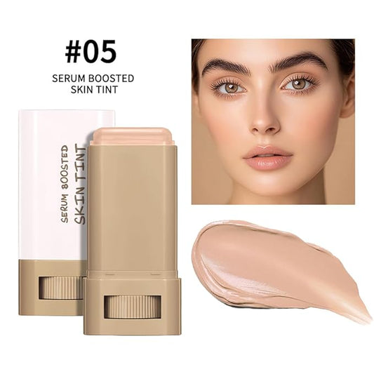 A 3-in-1combining Foundation Stick Beauty Balm Serum Boosted Skin Tint,Solid Tinted Moisturizing Serum Contour Foundation Face for Women,Natural Finish Makeup,Buildable Medium-to-Full Coverage(#05)