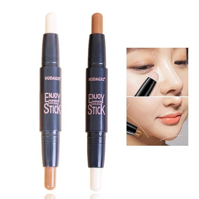 4 colours Highlight Contour Stick, 2 in 1 Makeup Shading Stick Waterproof Long Lasting nature Matte Face Concealer Highly Pigmented Concealer