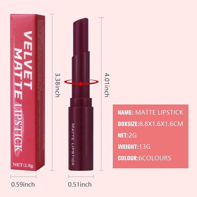 6-Color Velvet Matte Lipstick Balm-in-Pencil for Lips Makeup, Ultra Hydrating, Long-Lasting High lmpact Color Soft Finish, Waterproof Moisturized Lips