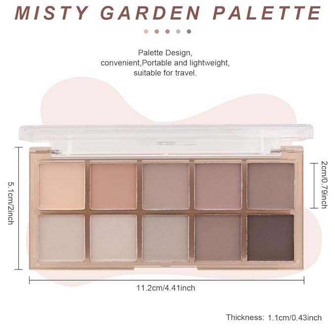 10 Colors Nude Gray Taupe Matte Eyeshadow Palette,Highly Pigmented Neutral Nude Eye Shadow Palette,Ultra-Blendable,Long Lasting Waterproof Travel Size Makeup Pallete,Vegan,Cruelty -free