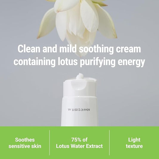 ROVECTIN Calming Lotus Water Cream - Lightweight Moisturizer Face Cream for Oily, Combination Skin | 75% Lotus Water Extract For Skin Purifying, Anti-Aging | Vegan Korean Skincare (2.03 fl oz, 60ml)