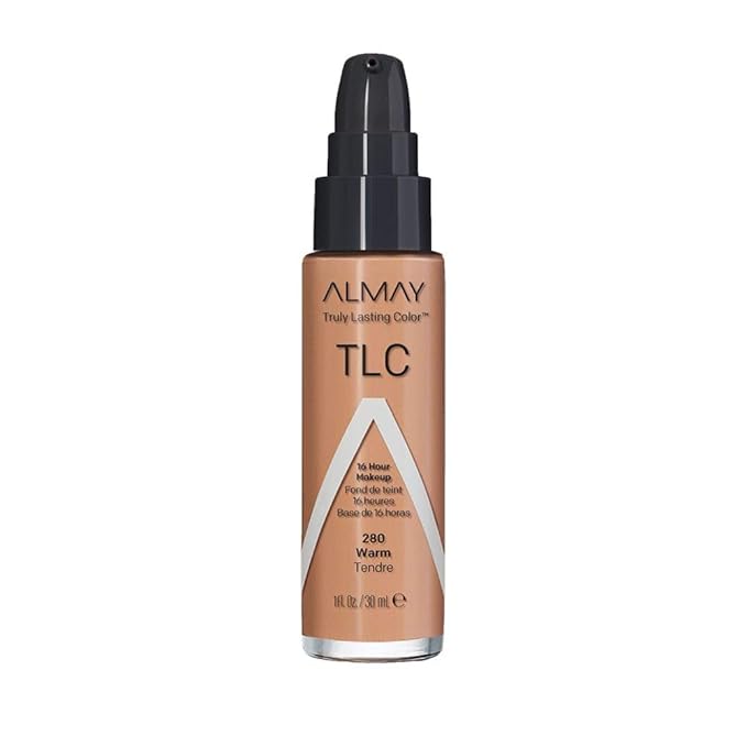 Almay Liquid Foundation, Truly Lasting Color, Long Wearing Natural Finish, Vitamin E and Lemon Extract, Hypoallergenic, Cruelty-Free, Dermatologist Tested, 280 Warm, 1 fl oz
