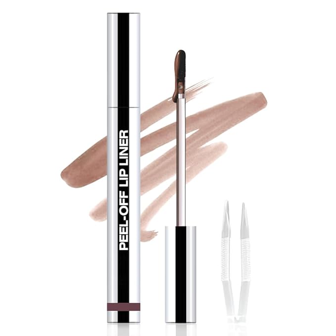 Matte Lip Stain Peel Off Lip liner with Tweezer, Dark Brown Peel Off Lip Stain, Long Lasting Waterproof Lipstick Lip Gloss Tattoo, Transfer-proof for All Skin Types, 0.12 fl oz 05#
