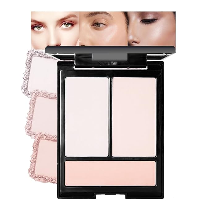 Matte Shimmer Highlight Bronzer Powder Palette with Mirror for Face Cheek Contour Brightening,Buildable Coverage Natural Makeup,Ultra Sculpt Nose Shadow (Matte white brighten brige with mirror)