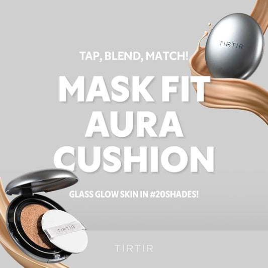 TIRTIR Mask Fit Aura Silver Cushion Foundation | Semi-glow Finish, Natural Coverage, Moisturizing, Lightweight, Korean cushion foundation (#17W French Vanilla, Full Size, 0.63 Fl Oz)