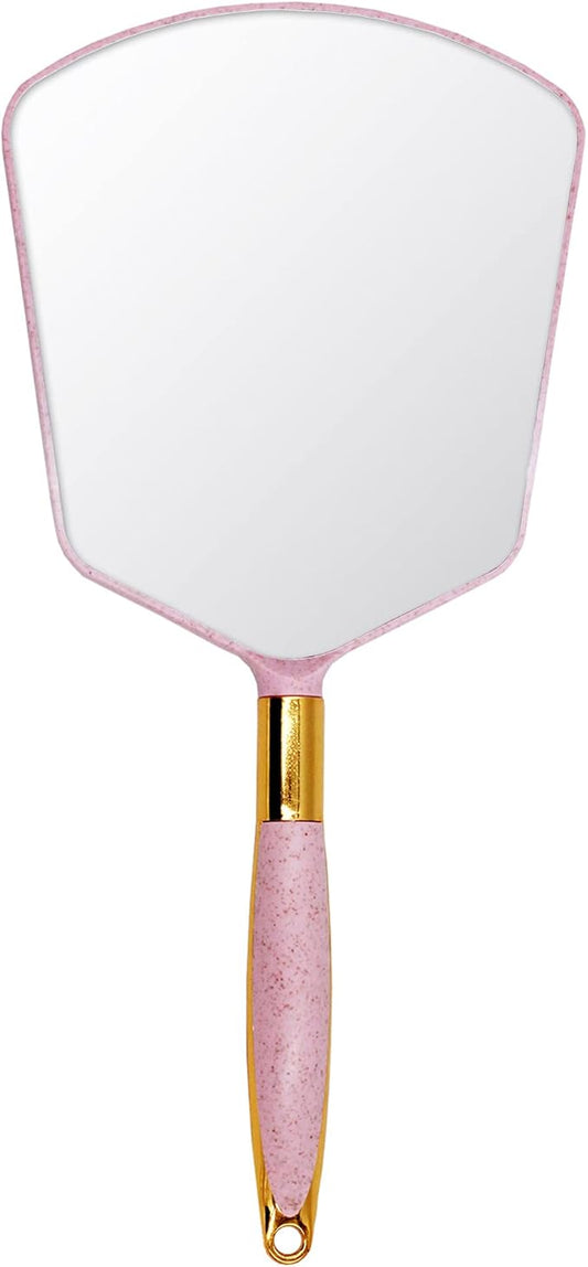 Eaoundm Hand Held Mirror with Handle, Makeup Hand Mirror with Hook Hole for Bathroom and Bedroom, Barbers Haircut Mirror for Home and Salon (6 W X13 L inchs, Pink)