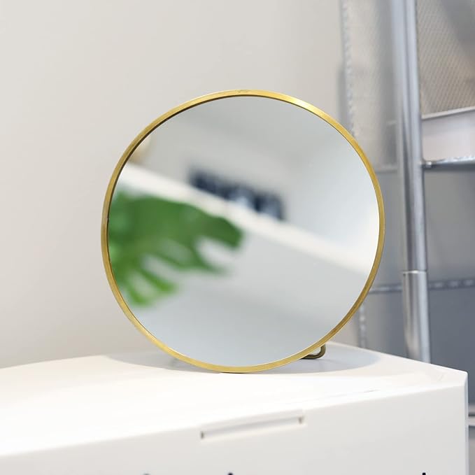 LONGSHENG - SINCE 2001 - Gold Vanity Makeup Mirror Table Desk Countertop Mirror Bathroom Shaving Make Up Mirror Home Decor-Round